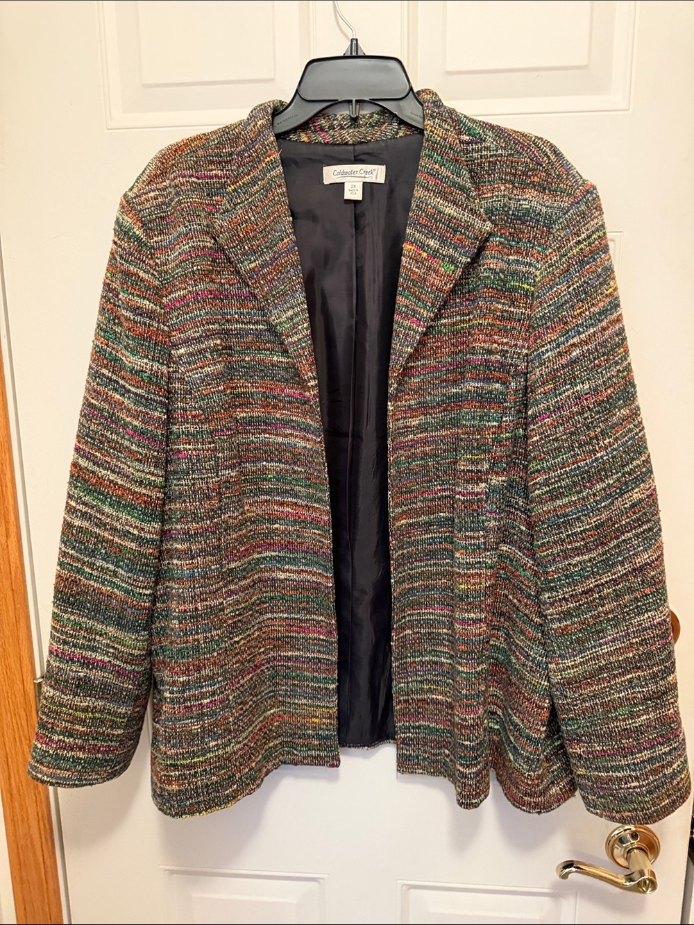 Coldwater Creek textured thread rainbow tweed open-front blazer jacket. 2X
